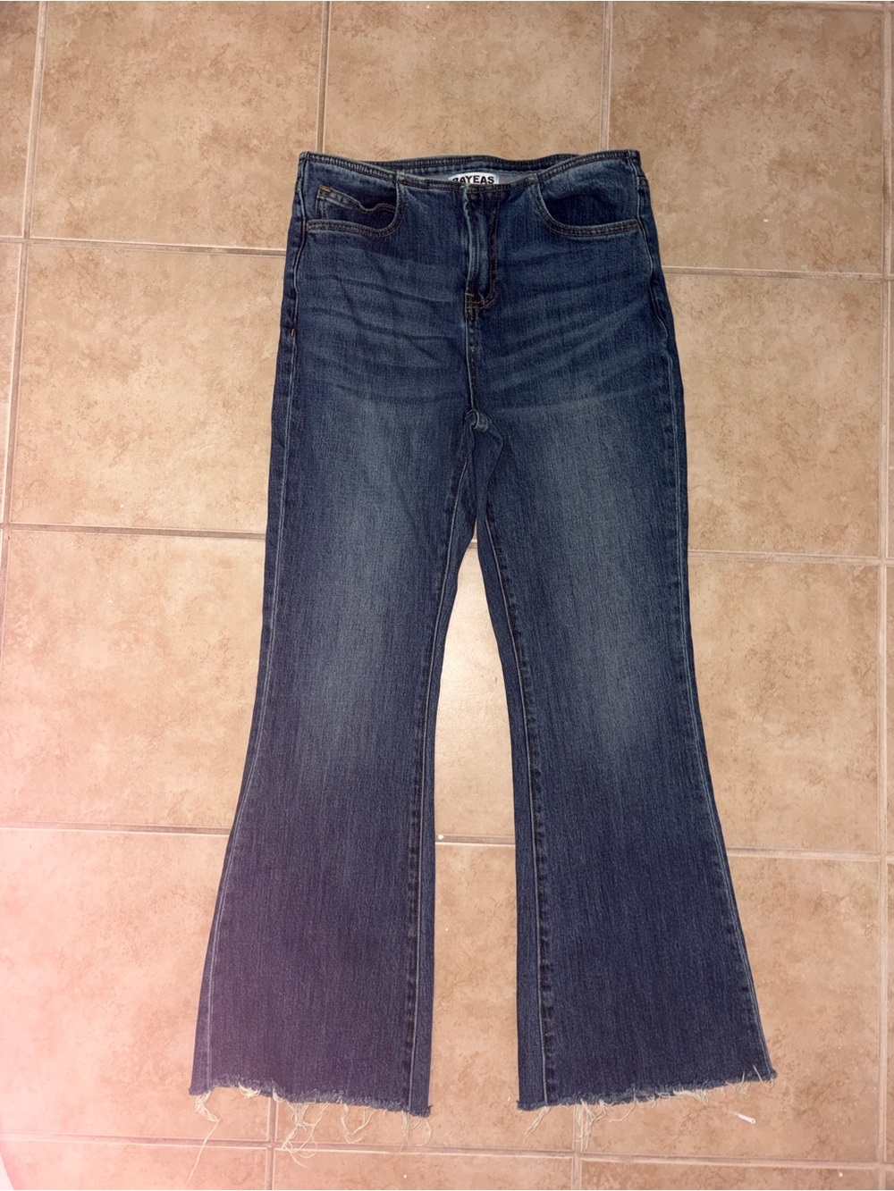 Women’s Dark Blue Flare Jeans with Raw Hem